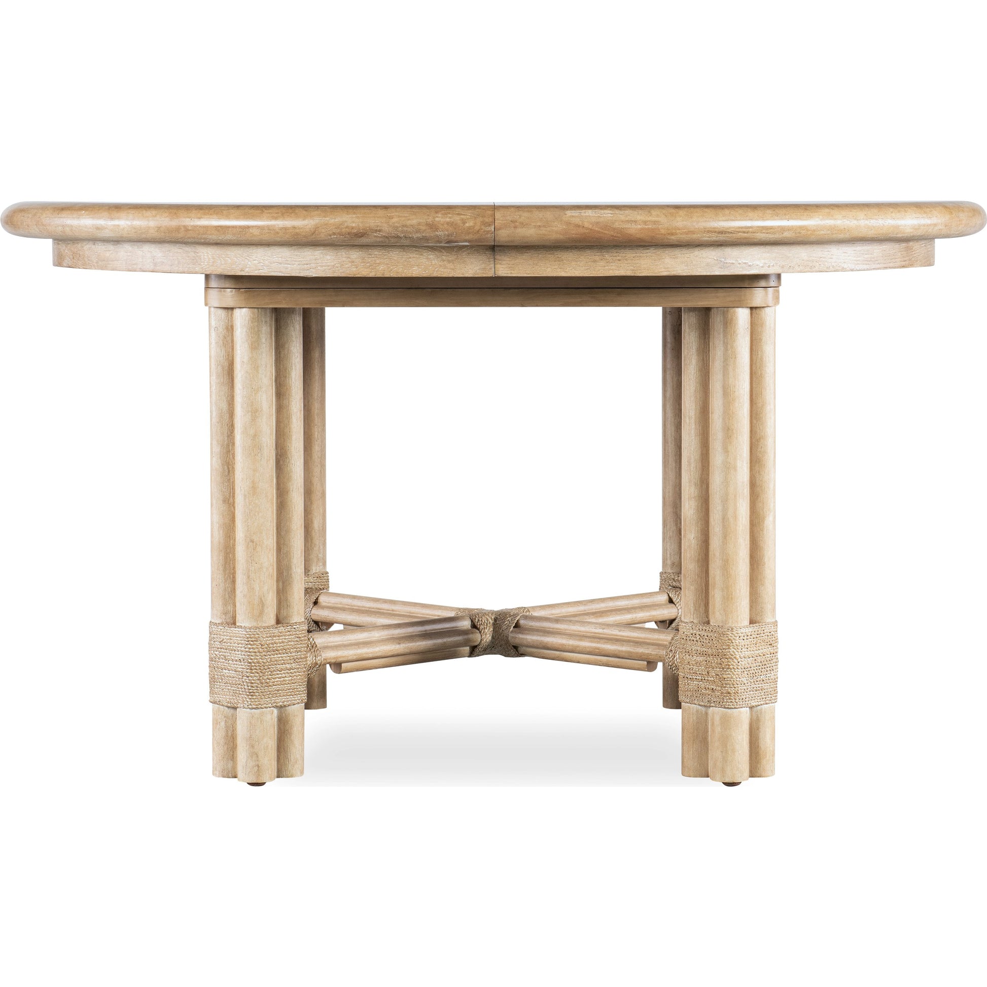 Retreat Pole Rattan Round Dining Table by Hooker Furniture. Made from oak veneers, rope, solid-wood edged top in a cottage & farmhouse style.