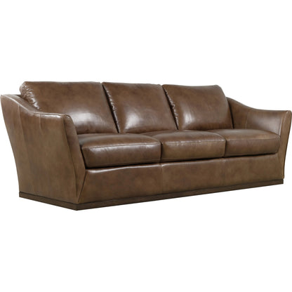 Fairfax Stationary Sofa by Hooker Furniture in dark wood. Made from leather in a traditional style.