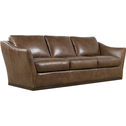 Fairfax Stationary Sofa by Hooker Furniture in dark wood. Made from leather in a traditional style.