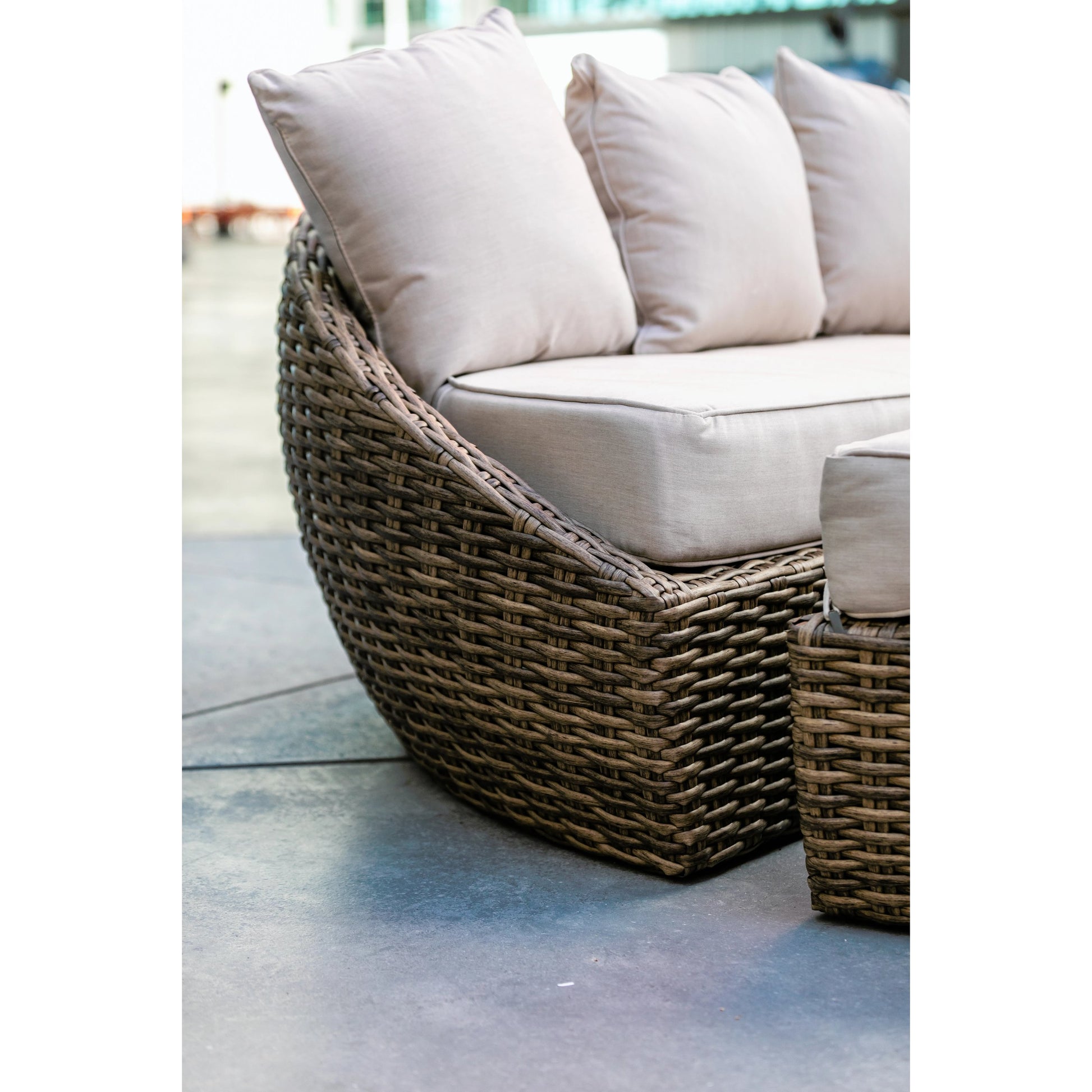 Havana Outdoor Round Daybed by Sunset West in tobacco. Made from resin wicker in a modern style.