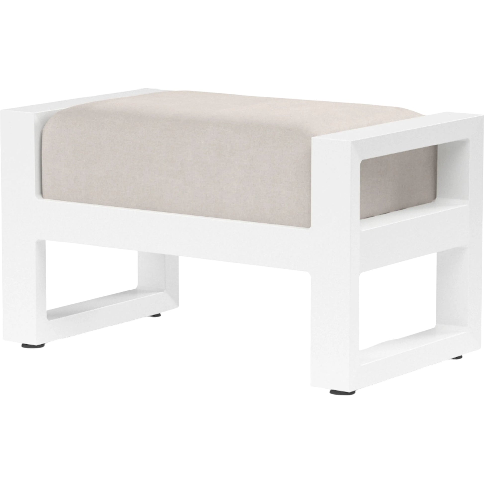 Newport Outdoor Ottoman by Sunset West in whites/creams/beiges. Made from aluminum in a modern style.