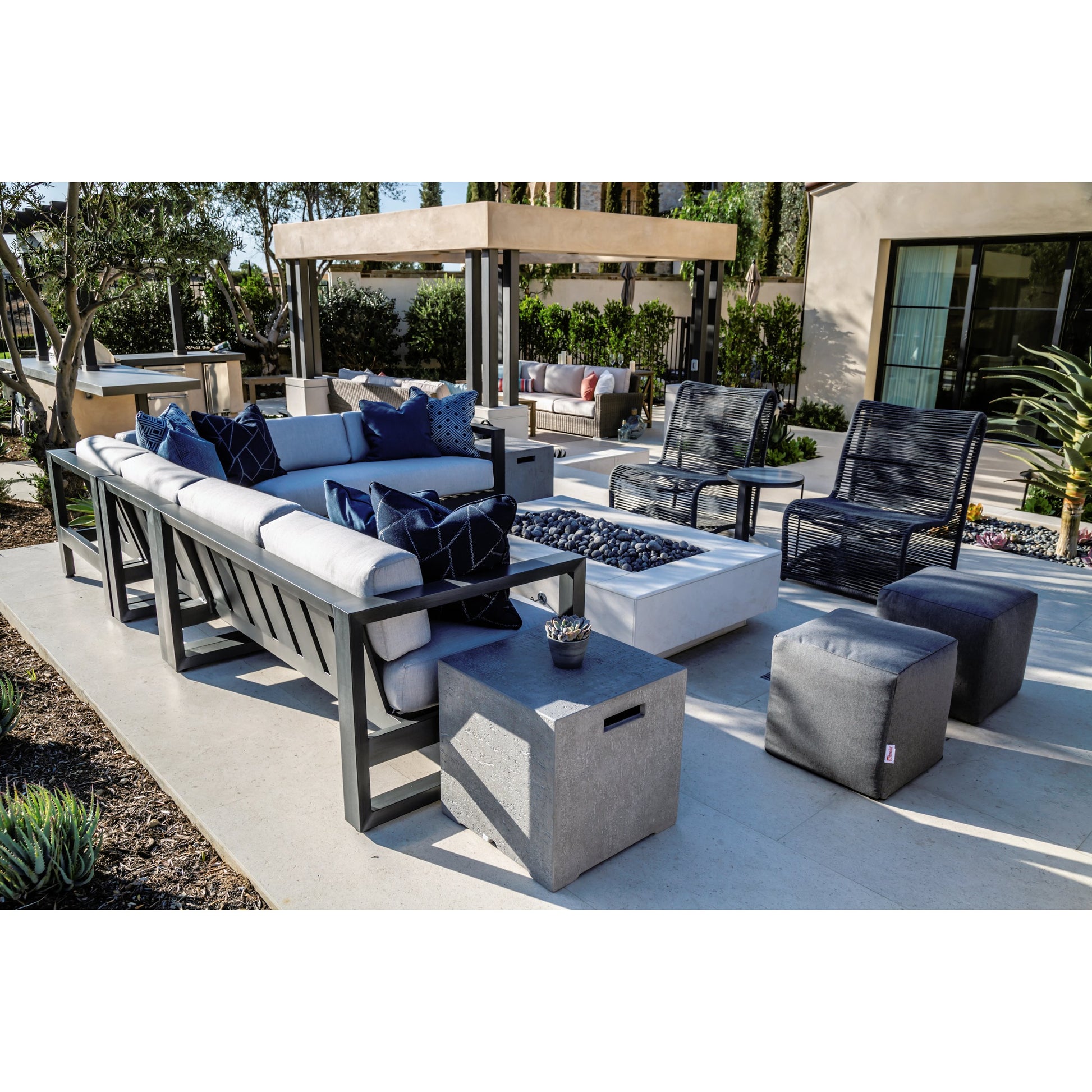 Redondo Outdoor Sectional by Sunset West in slate. Made from aluminum in a modern style.