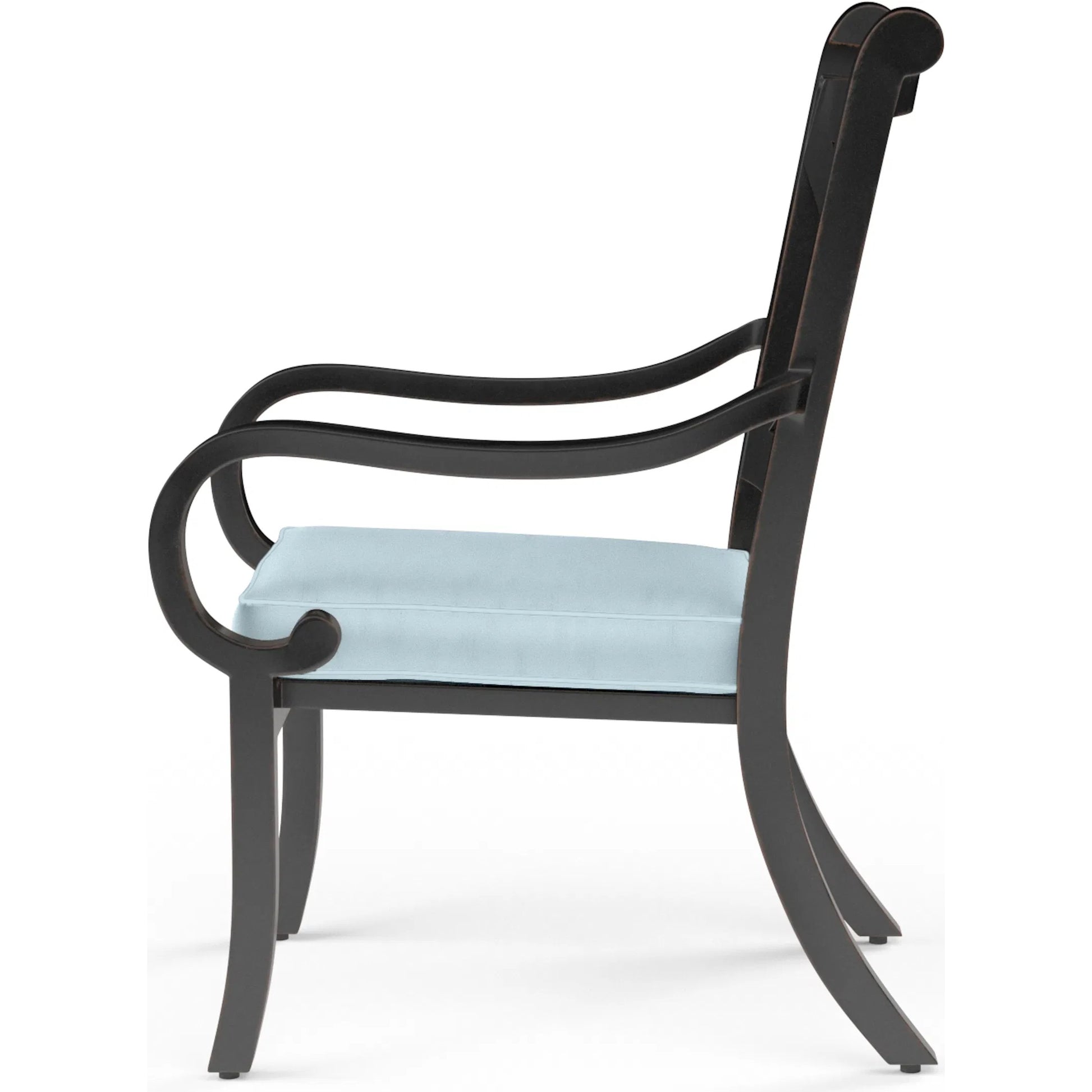 Monterey Outdoor Dining Chair by Sunset West in browns. Made from aluminum in a traditional style.