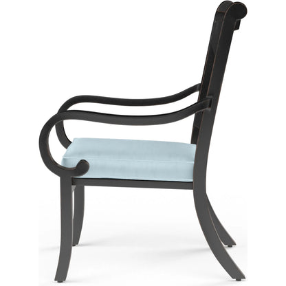 Monterey Outdoor Dining Chair by Sunset West in browns. Made from aluminum in a traditional style.