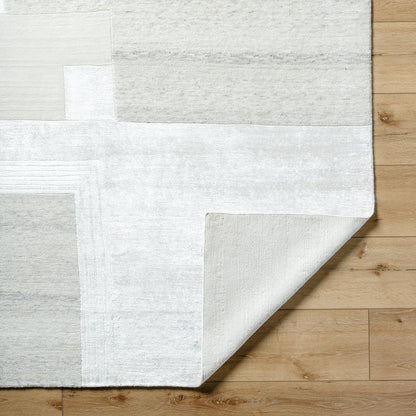 Jaylin JYL-2302 Rug by Surya in ivory, pearl, silver, ash, frost. Made from face: 60% wool, 40% tencel, warp: 100% wool in a unique style.