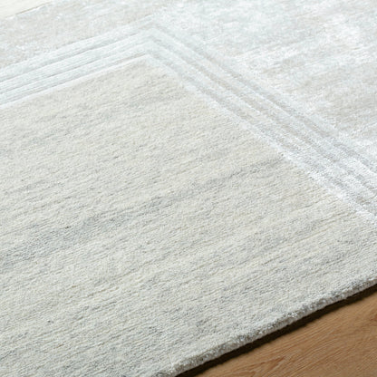 Jaylin JYL-2302 Rug by Surya in ivory, pearl, silver, ash, frost. Made from face: 60% wool, 40% tencel, warp: 100% wool in a unique style.