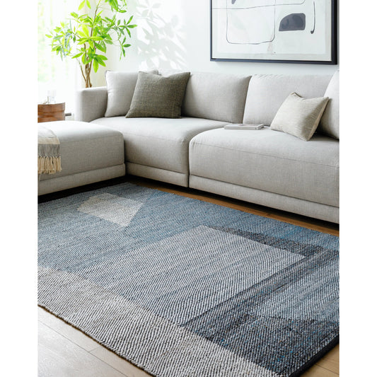 Jocelyn Rug - 484364 by Livabliss in grey, metallic - silver, slate blue, nickel, charcoal. Made from recycled pet yarn in a unique style.