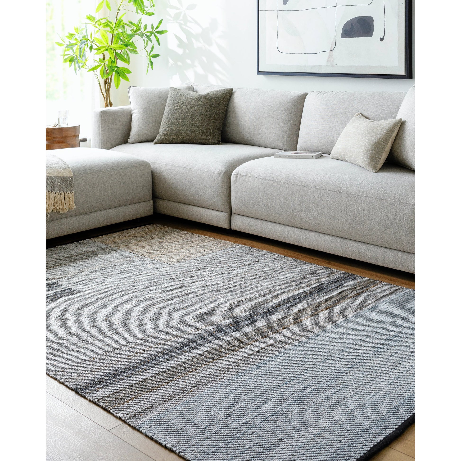 Jocelyn JYN-2301 Indoor/Outdoor Rug by Livabliss in slate gray, charcoal, sandstone, steel blue, taupe. Made from recycled pet yarn in a unique style.
