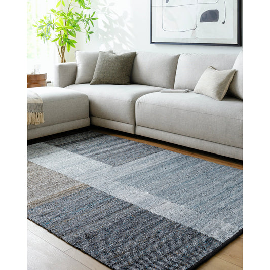 Jocelyn Rug - 484382 by Livabliss in grey, medium grey, dark grey, metallic - silver, sage. Made from recycled pet yarn in a unique style.
