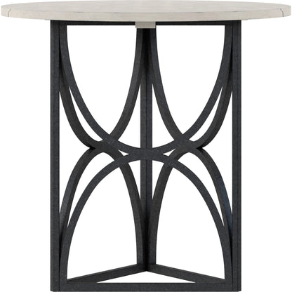 Alcove Chairside Table by A.R.T. Furniture in belgian ivory, burnished brass. Made from acacia solids, maple veneers, iron in a modern style.