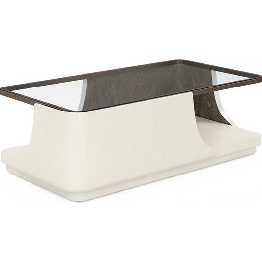 Blanc Cocktail Table by A.R.T. Furniture in alabaster, burnished bronze. Made from parawood solids, resin, metal, glass in a modern style.