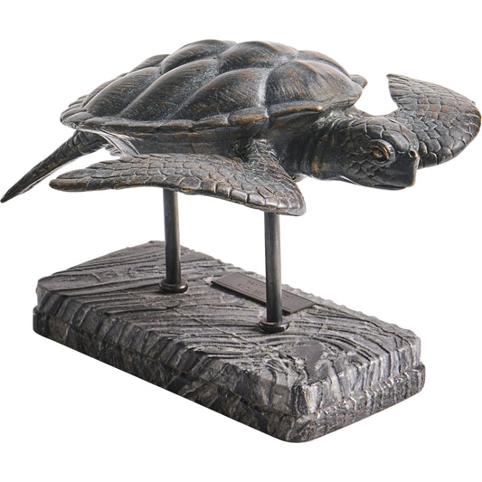 Sea Tortoise Bronze Statue with Marble Base by Jonathan Charles in dark rustic waxed bronze. Made from main brass in a unique style.