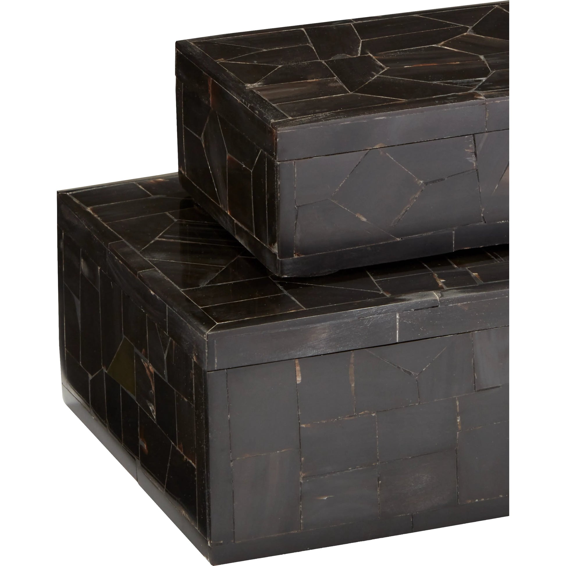 Bone Mosaic Box Set by Currey and Company in black. Made from bone, wood in a traditional style.