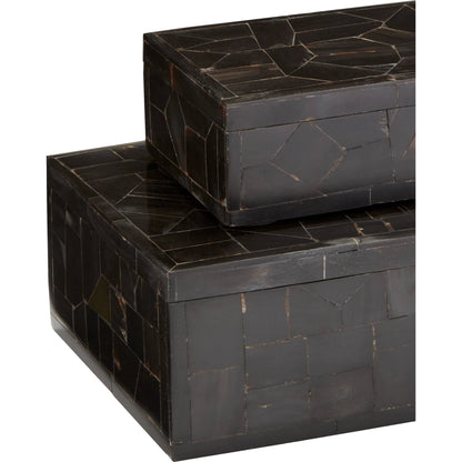 Bone Mosaic Box Set by Currey and Company in black. Made from bone, wood in a traditional style.