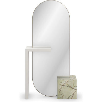 Monaco Floor Mirror by Caracole in lucent bronze metallic, almond milk. Made from poplar, metal, stone in a modern style.