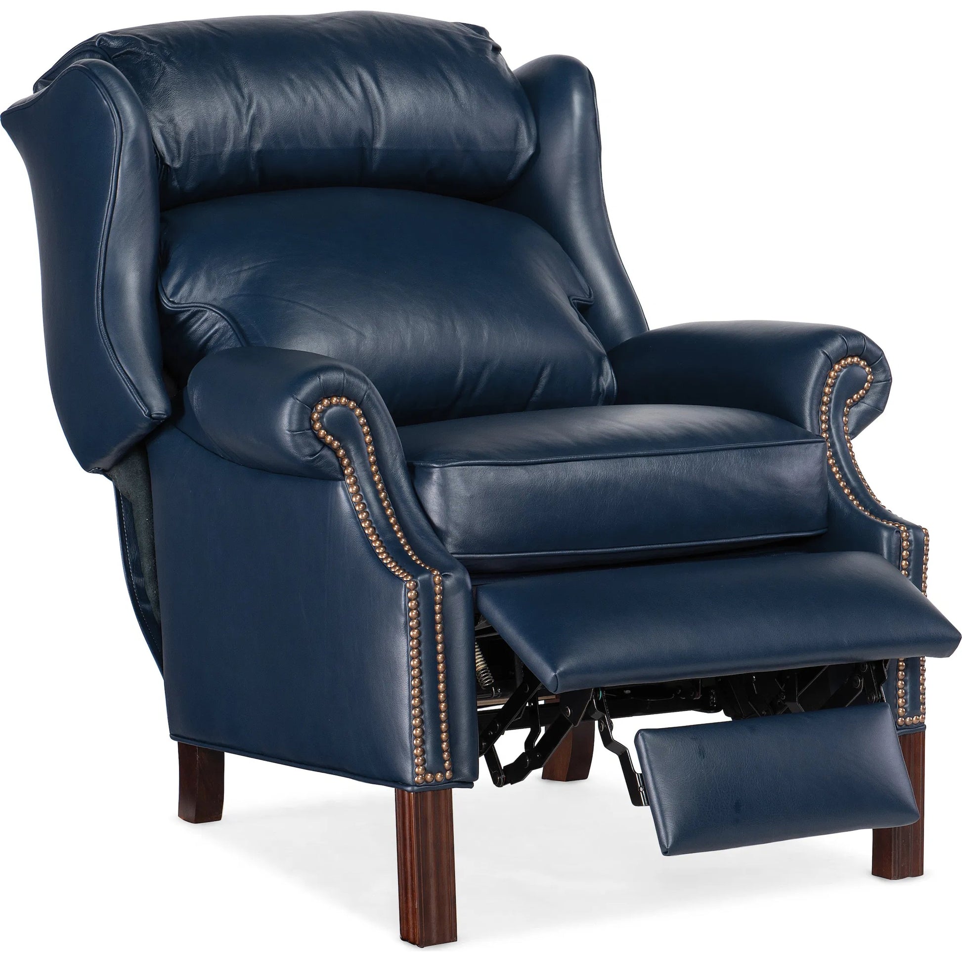 Chippendale Reclining Wing Chair by Bradington-Young by Hooker Furniture in mahogany finish, french natural nails. Made from 100% leather in a unique style.