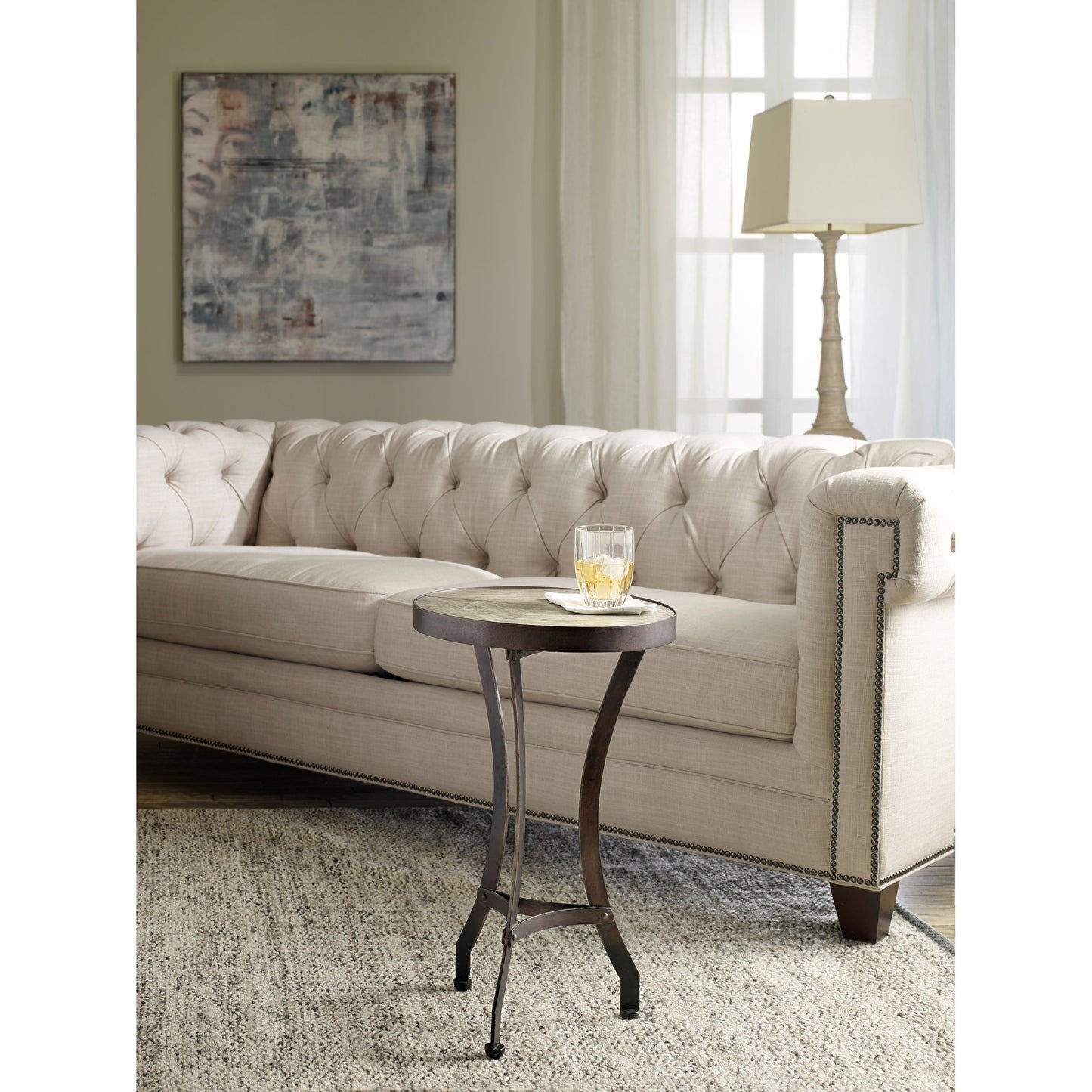 002 SI-1749532 | Lifestyle | Saint Armand Martini Table by Hooker Furniture in light acacia, antique bronze. Made from acacia solids with metal sheet in a modern style.