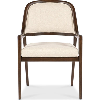 Archives Upholstered Curved Arm Chair by Hooker Furniture in curate wheat and classic walnut. Made from wood, fabric in a transitional style.