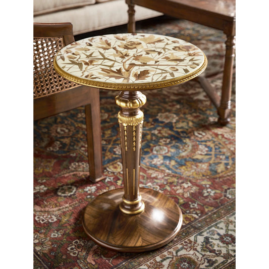 Trianon Accent Table by Jonathan Charles in oak leaf parquetry. Made from local mahogany, marquetry veneer, mdf in a unique style.