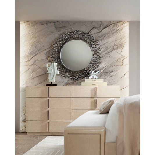 Westwood Eight-Drawer Dresser by Hooker Furniture in light wood and polished limestone. Made from oak veneers in a unique style.