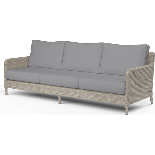 Manhattan Outdoor Sofa by Sunset West in grays. Made from resin wicker in a modern style.