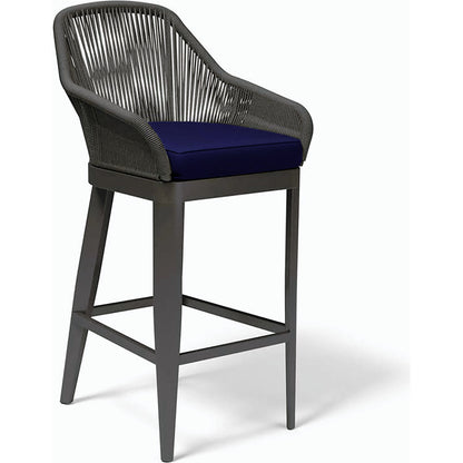 Milano Outdoor Barstool by Sunset West in slate. Made from olefin rope in a coastal style.