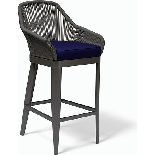 Milano Outdoor Barstool by Sunset West in slate. Made from olefin rope in a coastal style.