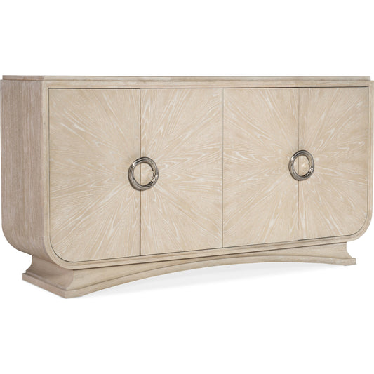 Nouveau Chic Buffet by Hooker Furniture in sandstone. Made from oak veneers, volakas white marble in a modern style.