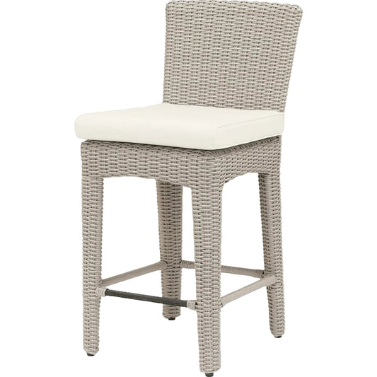 Manhattan Outdoor Counter Stool by Sunset West in gray. Made from resin wicker in a modern style.