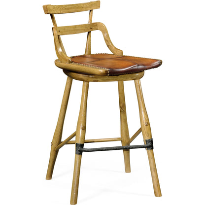 Buckingham Oak Studded Leather Barstool by Jonathan Charles in brown and dark brown tudor oak. Made from oak in a rustic style.