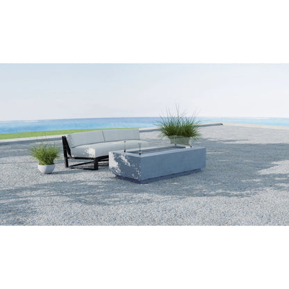 Gravelstone Outdoor Rectangular Fire Table by Sunset West in gravelstone. Made from gfr concrete in a modern style.