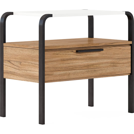 Portico Accent Nightstand by A.R.T. Furniture in sienna, white plaster. Made from parawood solids, mindi veneers, steel in a modern style.
