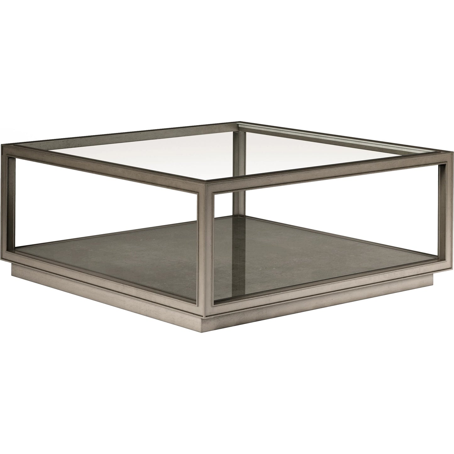 002 SI-2334446 | Primary Silo | Cove Square Cocktail Table by A.R.T. Furniture in grey and mica. Made from rubberwood solids, primavera veneer, glass, cork in a traditional style.