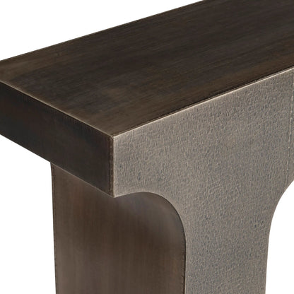 Argos Console Table by Bernhardt in aged brass. Made from metal in a rustic style.