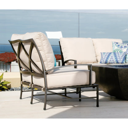 La Jolla Outdoor  Loveseat by Sunset West in browns. Made from aluminum in a modern style.