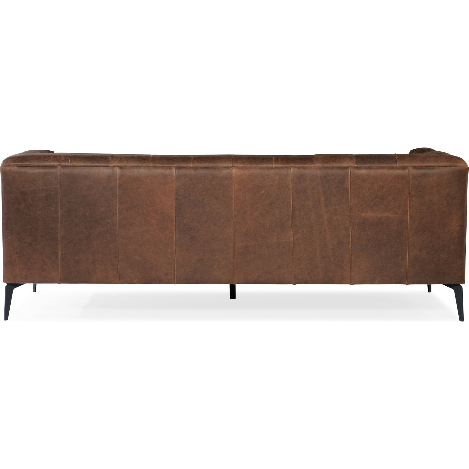 Nicolla Sofa by Hooker Furniture in brown and saddlebag lodge. Made from leather in a modern style.