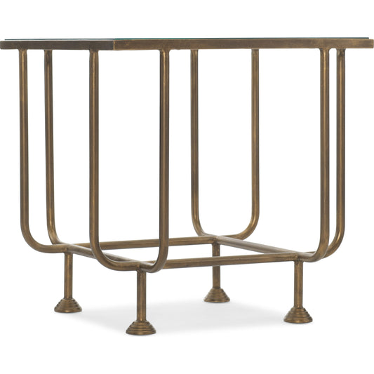 Commerce & Market Kiara End Table by Hooker Furniture in gold. Made from iron, tempered glass in a transitional style.
