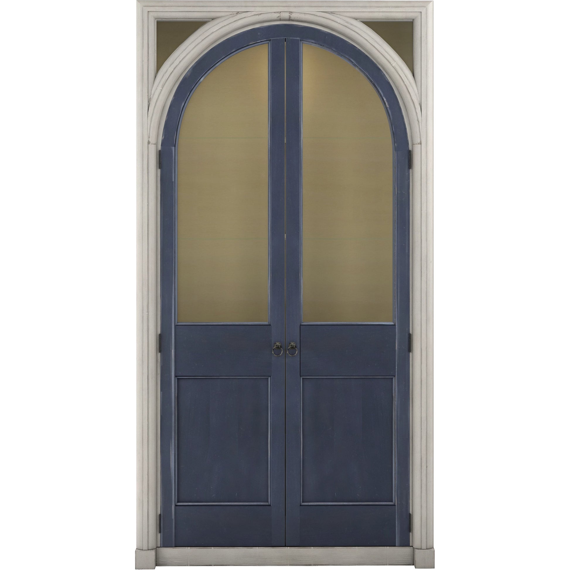 Alcove Display Cabinet by A.R.T. Furniture in belgian ivory, slate blue. Made from acacia solids, maple veneers, glass, linen, metal in a modern style.