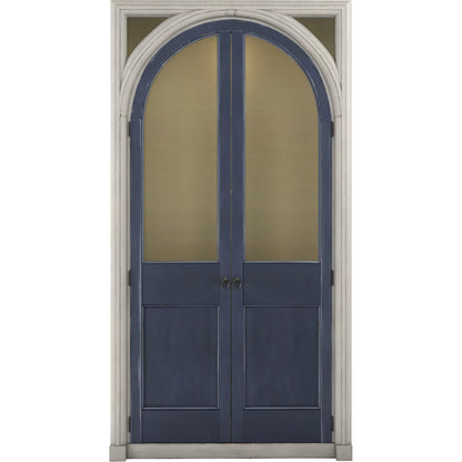 Alcove Display Cabinet by A.R.T. Furniture in belgian ivory, slate blue. Made from acacia solids, maple veneers, glass, linen, metal in a modern style.