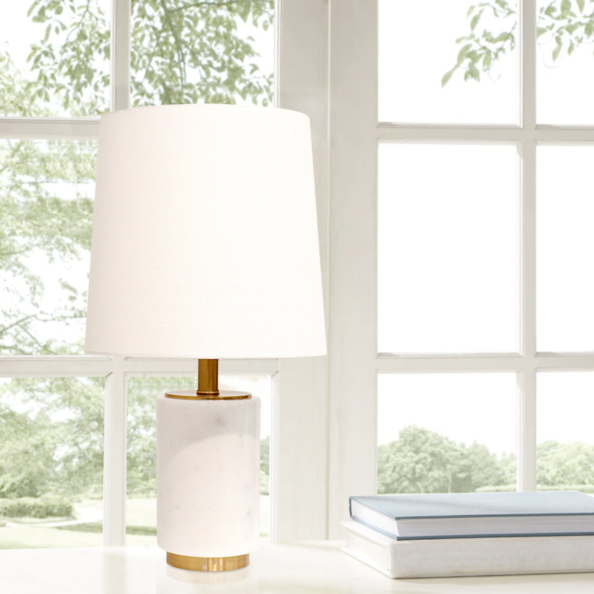 Leon Table Lamp by Pasargad Home in gold and white, gold. Made from marble in a transitional style.