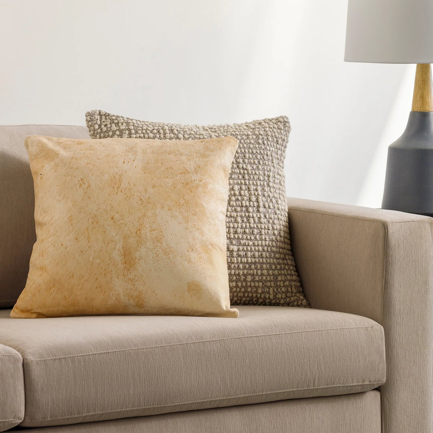 005 SI-1883669,SI-1883670 | Lifestyle | Kansas Pillow - 13341 by Surya in beige, light beige. Made from 100% leather, 100% cotton in a transitional style.