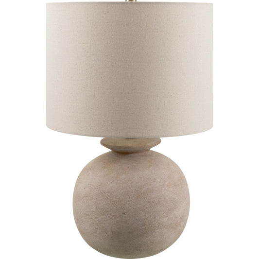 Kaia Accent Table Lamp 531694 by Livabliss in body: cream; shade: beige; finial: metallic - brass; harp: metallic - brass; cord: translucent and coloredplated. Made from resin, linen, polyester, iron in a unique style.
