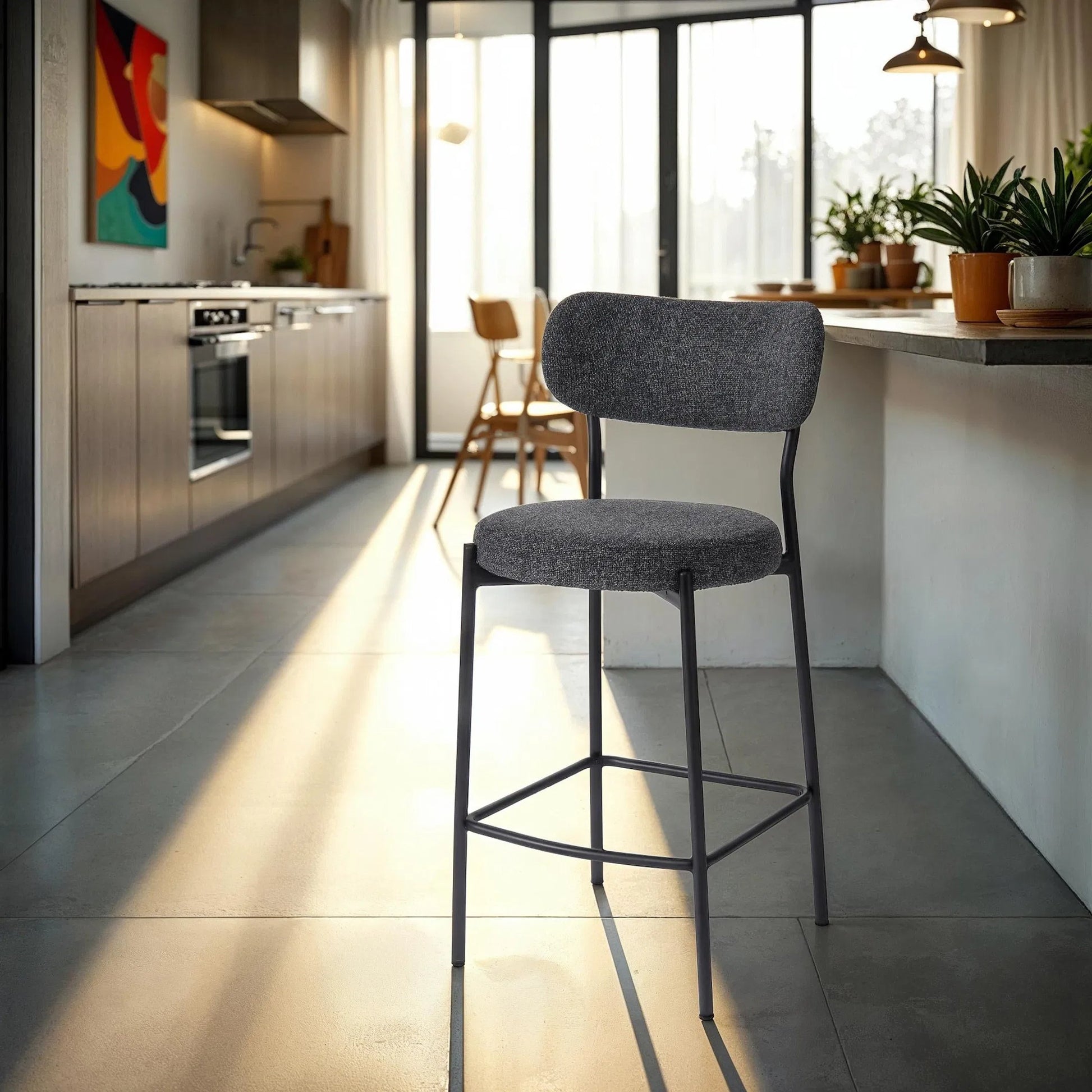 Kai Counter Stool (Set of 2) by LH Imports in black. Made from polyester, foam, iron, plywood in a transitional style.