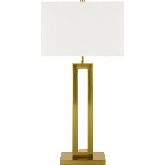 Kirrama Accent Table Lamp by Surya in metallic brass. Made from iron, linen, polyester in a transitional style.