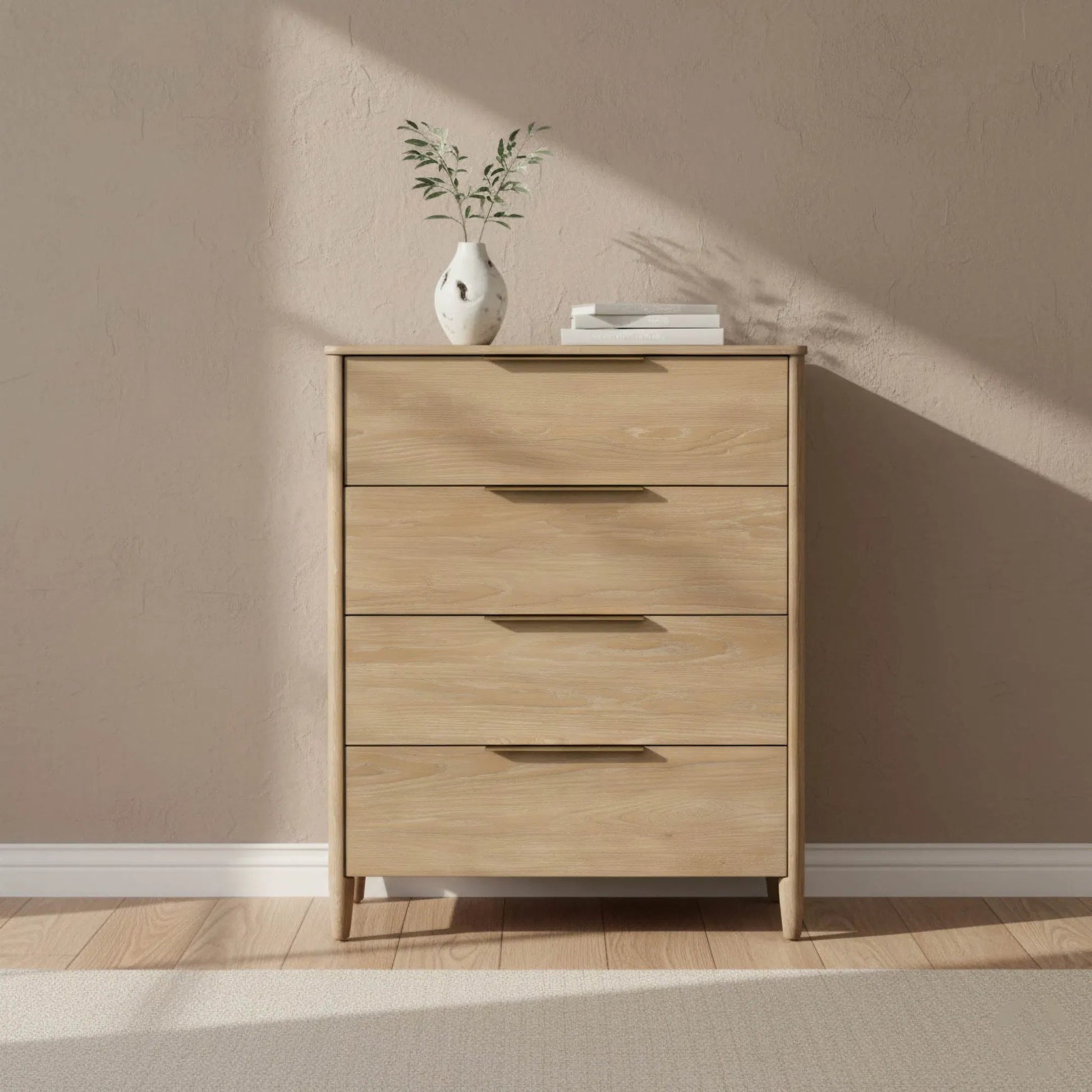 Kamelia 4 Drawer Chest by LH Imports in sand, brass. Made from solid oak, oak veneer, mdf, metal in a unique style.