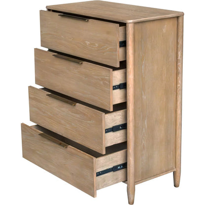Kamelia 4 Drawer Chest by LH Imports in sand, brass. Made from solid oak, oak veneer, mdf, metal in a unique style.