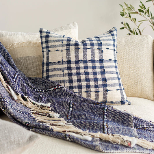 Kellan Pillow - 13925 by Surya in dark blue, light beige. Made from 100% cotton in a eclectic & global style.
