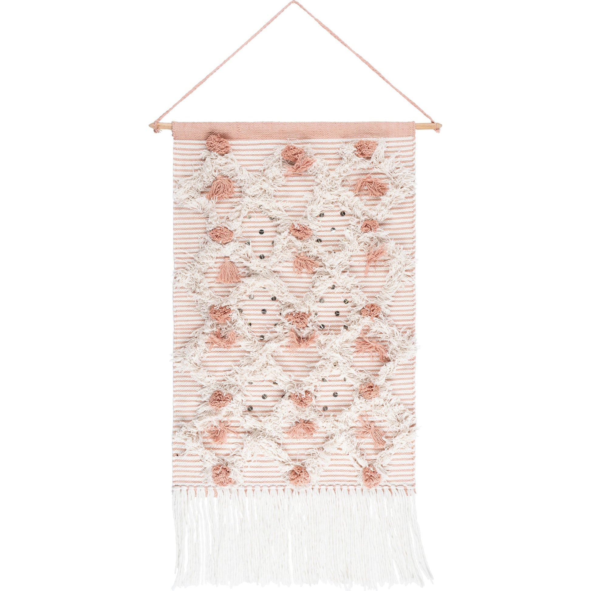 Kari Wall Hanging - 25008 by Livabliss in white, peach. Made from 60% cotton, 40% polyester, 100% wood in a eclectic & global style.