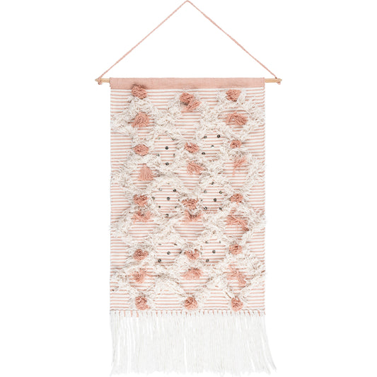 Kari Wall Hanging - 25008 by Livabliss in white, peach. Made from 60% cotton, 40% polyester, 100% wood in a eclectic & global style.