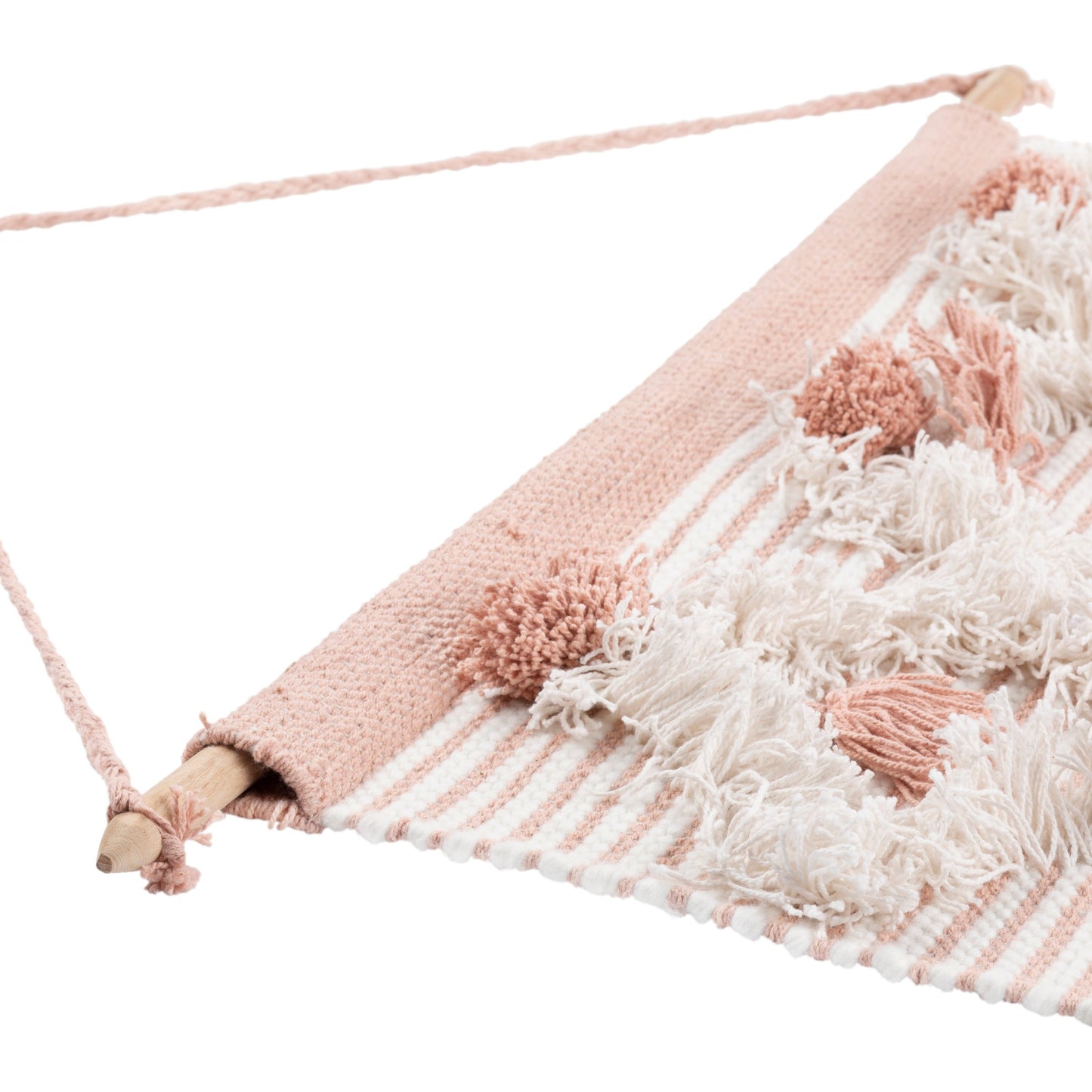 003 SI-1883673 | Closeup | Kari Wall Hanging - 25008 by Livabliss in white, peach. Made from 60% cotton, 40% polyester, 100% wood in a eclectic & global style.